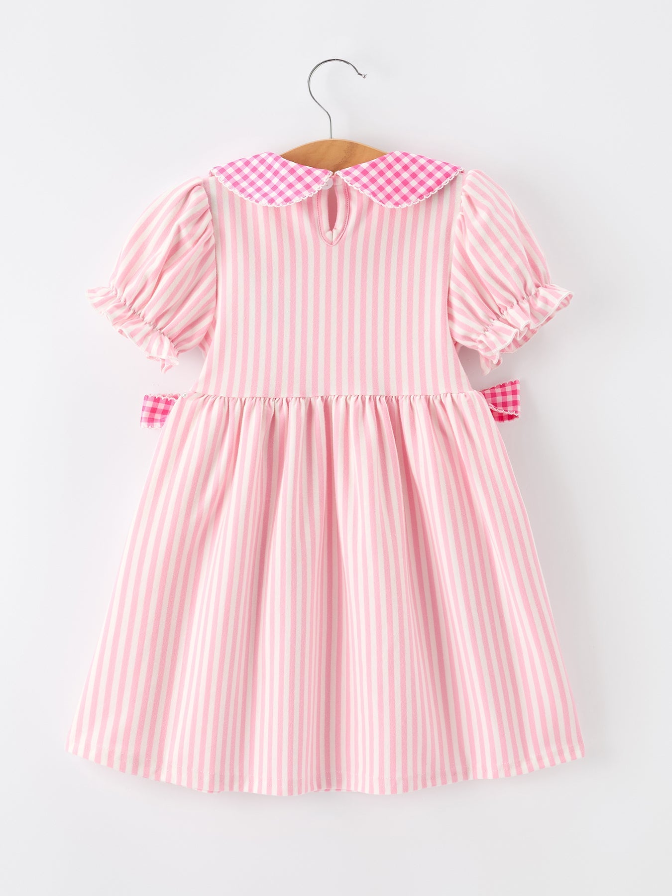 Girls Back To School Pink Plaid Petals Collar Pencil Applique Dress - Abbies Place