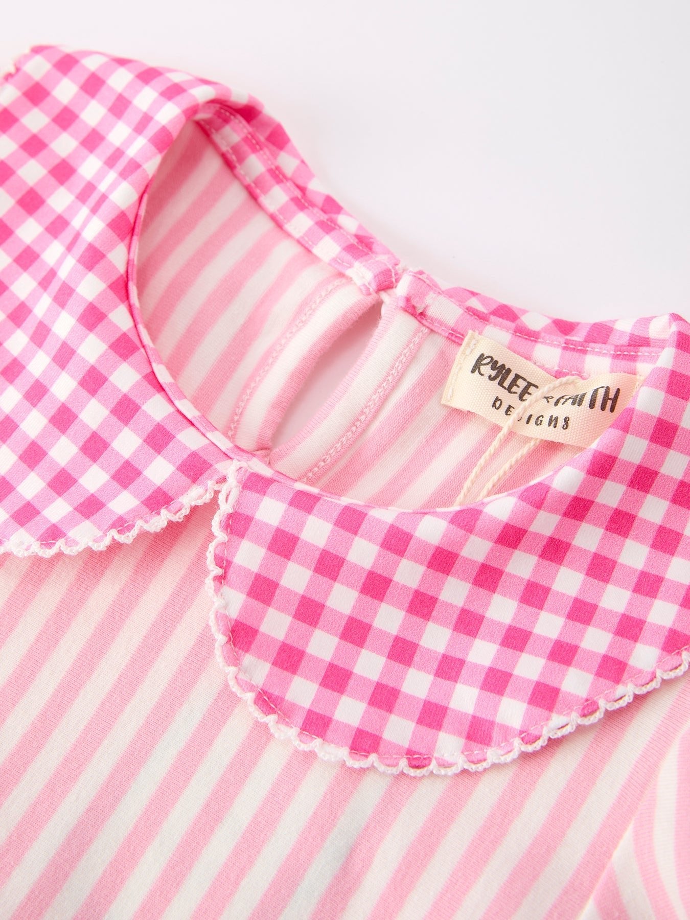 Girls Back To School Pink Plaid Petals Collar Pencil Applique Dress - Abbies Place