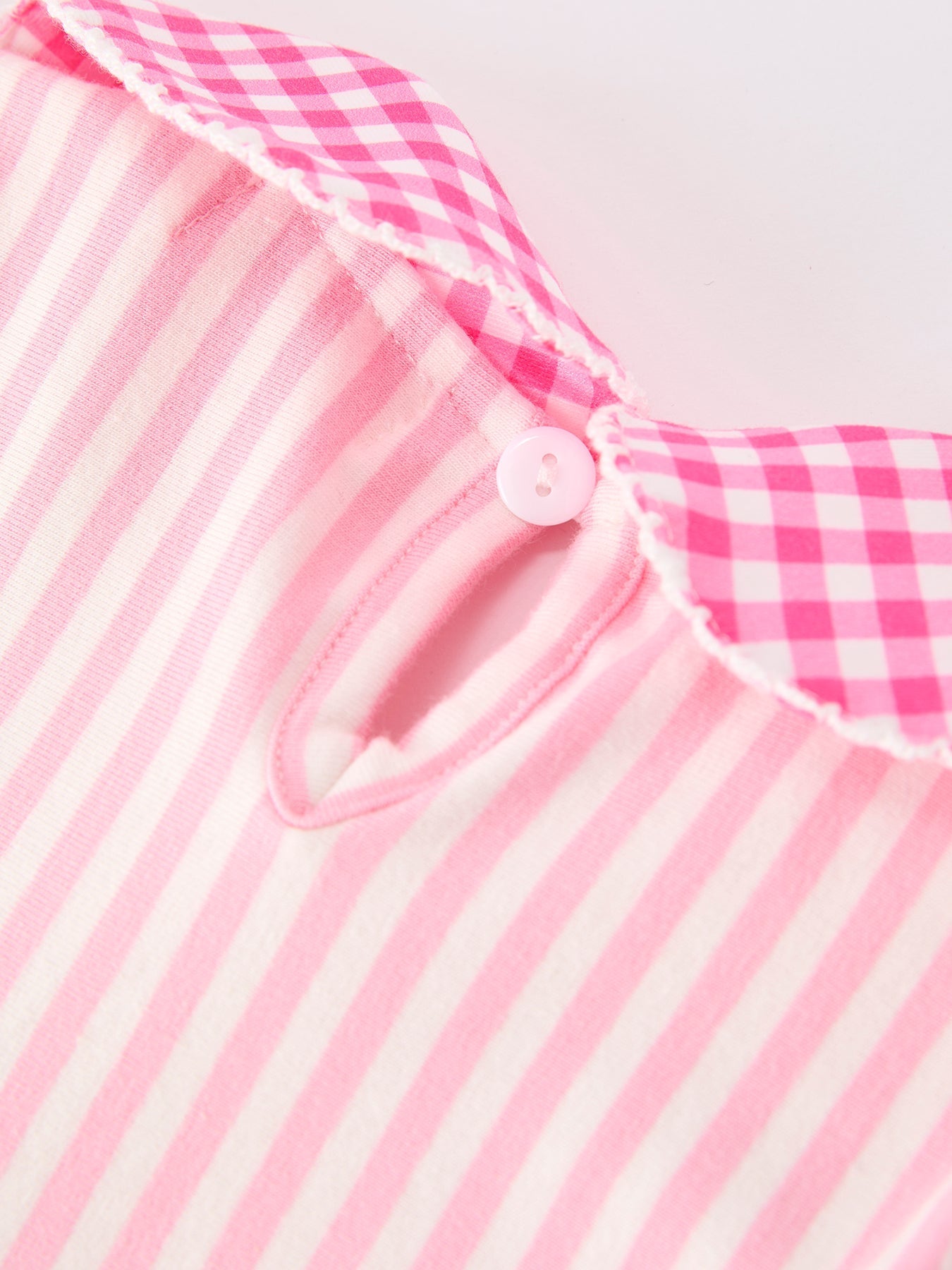Girls Back To School Pink Plaid Petals Collar Pencil Applique Dress - Abbies Place