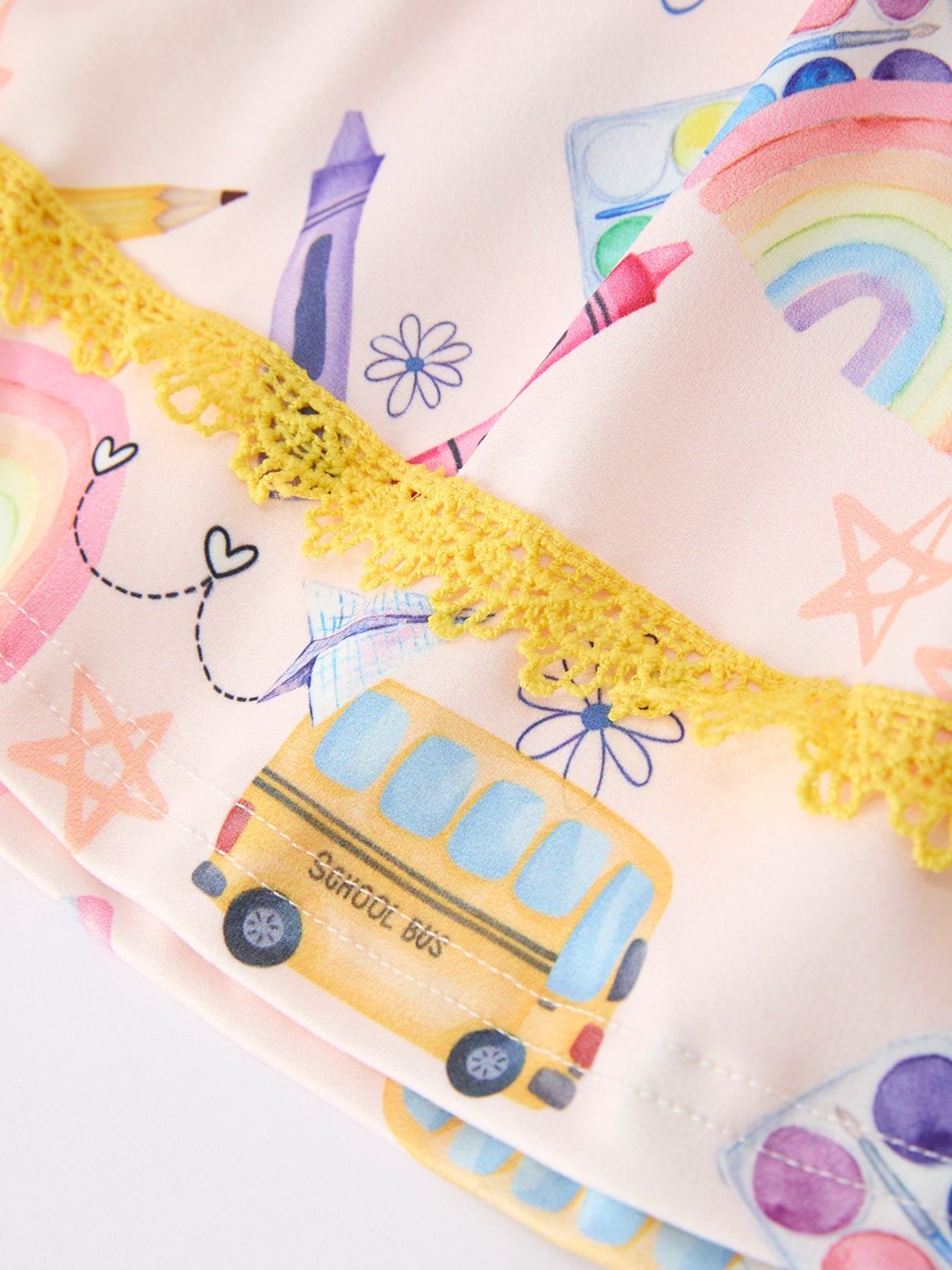 Girls Back To School Rainbow School Bus Ruffle Dress Leggings Set - Abbies Place