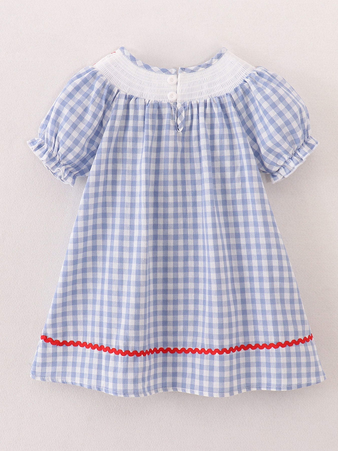 Girls Back to School Smocking Pencil Apple Embroidered Plaid Dress - Abbies Place