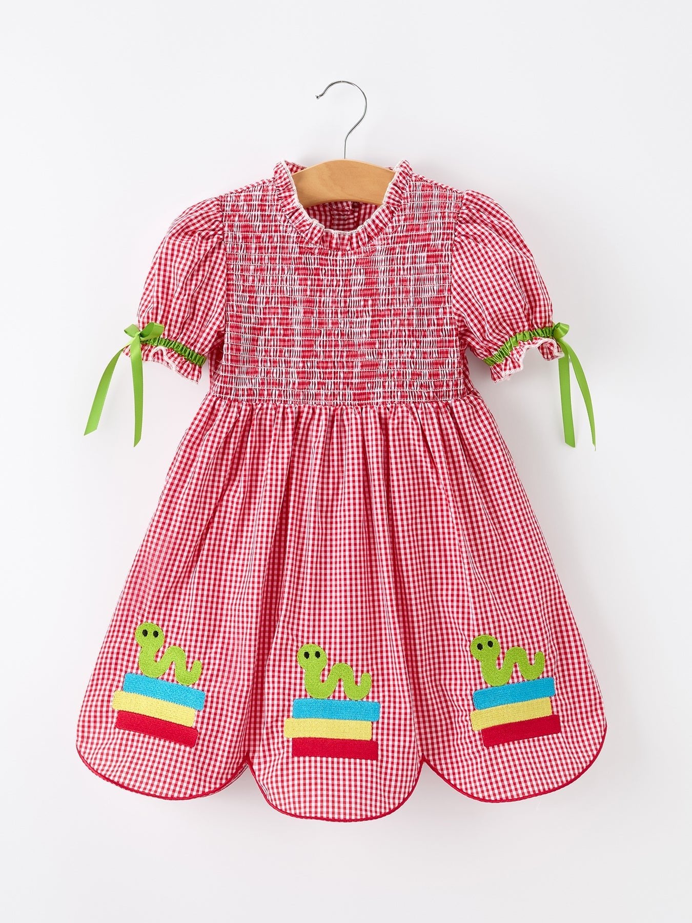 Girls Back To School Worm Plaid Twirl Dress Smocked - Abbies Place