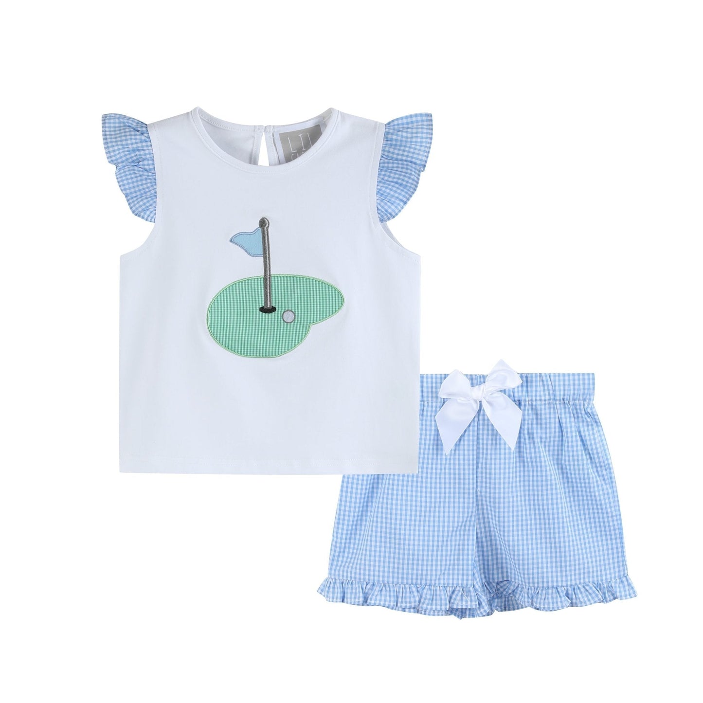 Girls Light Blue Gingham Golf Tee and Shorts 2pc Set - Abbies Place