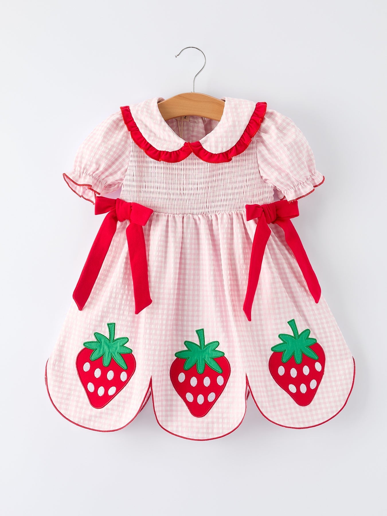 Girls' Plaid Smocked Strawberry Applique Dress - Abbies Place