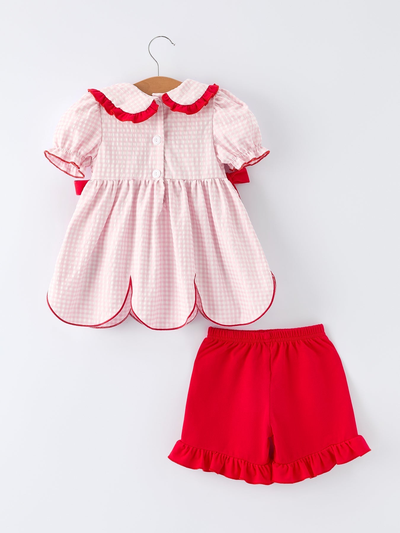 Girls' Plaid Smocked Strawberry Applique Shorts Set - Abbies Place
