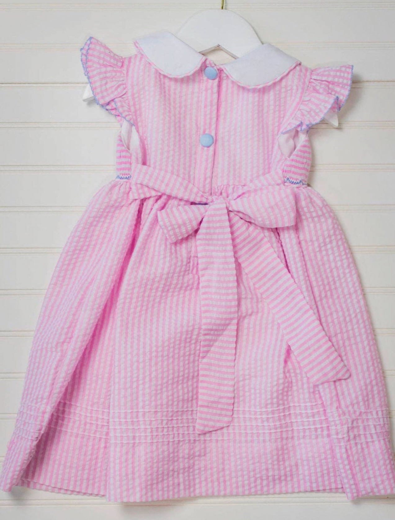 Girls Smocked Cross Seersucker Dress - Abbies Place