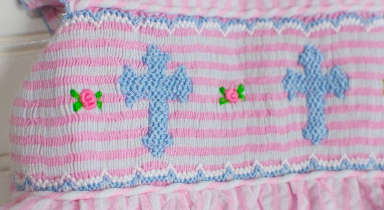 Girls Smocked Cross Seersucker Dress - Abbies Place