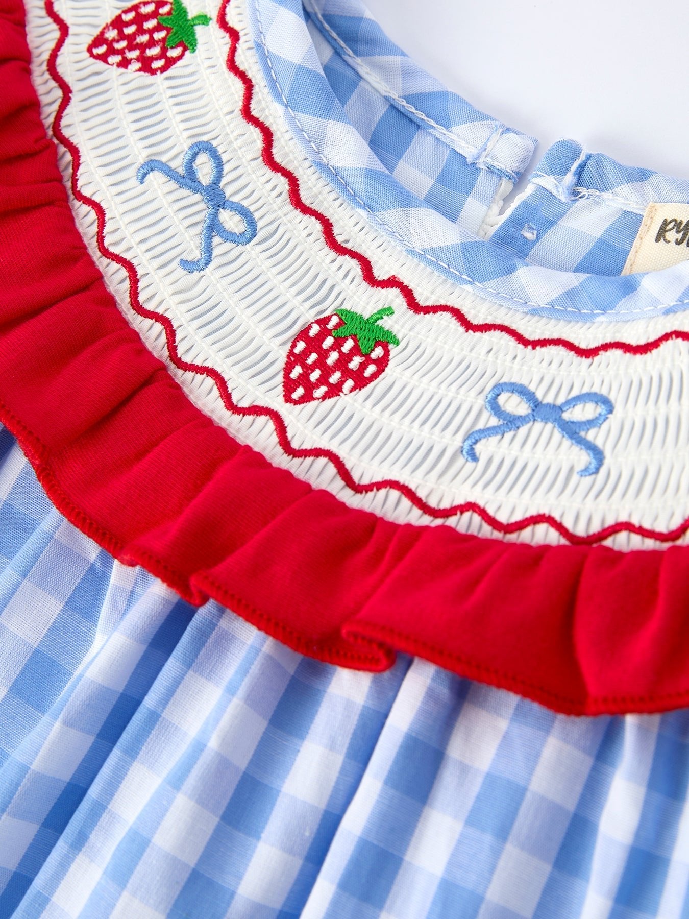 Girls Summer Strawberry Bow Embroidered Smocked Dress - Abbies Place