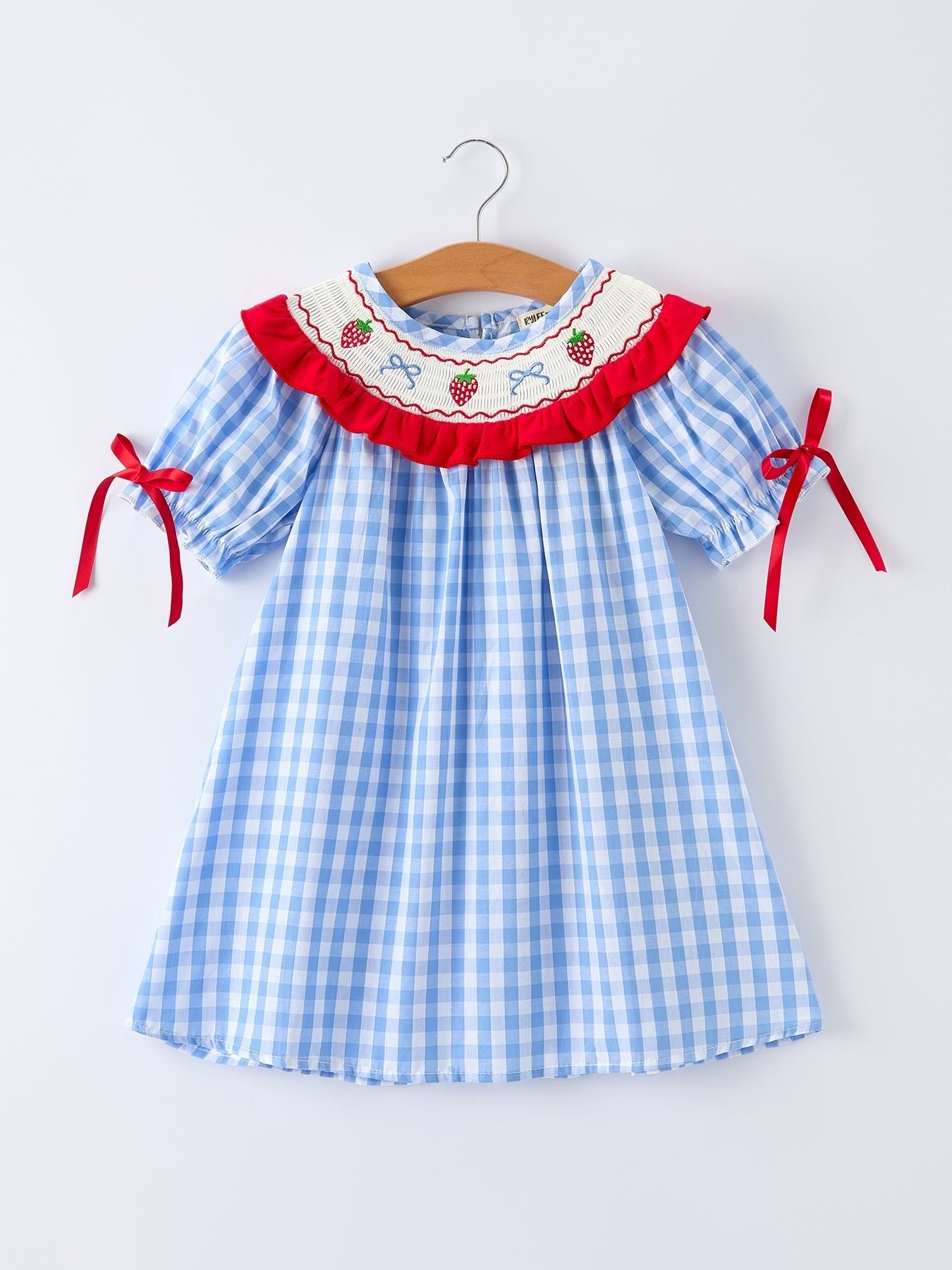Girls Summer Strawberry Bow Embroidered Smocked Dress - Abbies Place