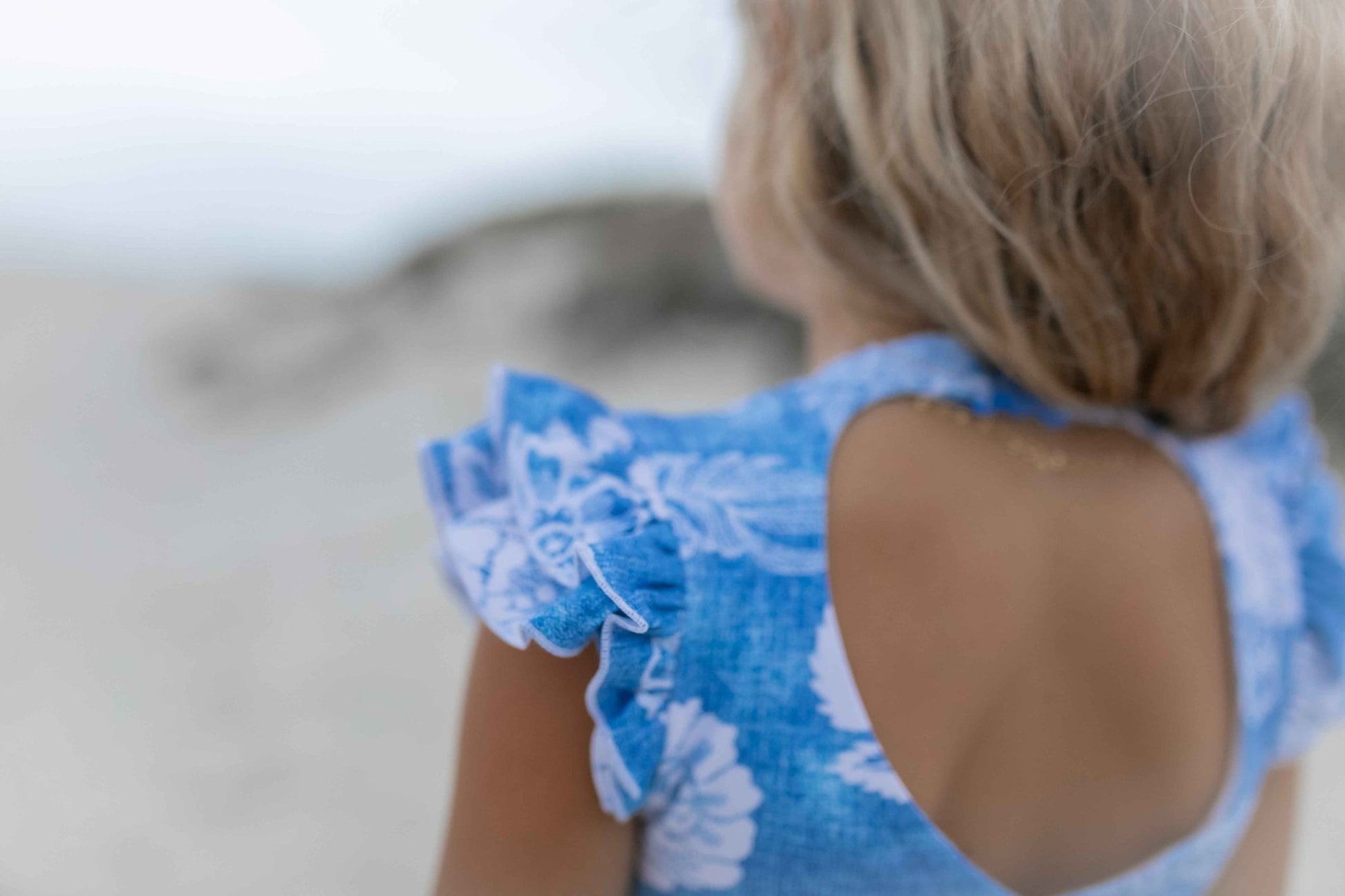 Grace Denim Floral Open Back One Piece Swimsuit - Abbies Place