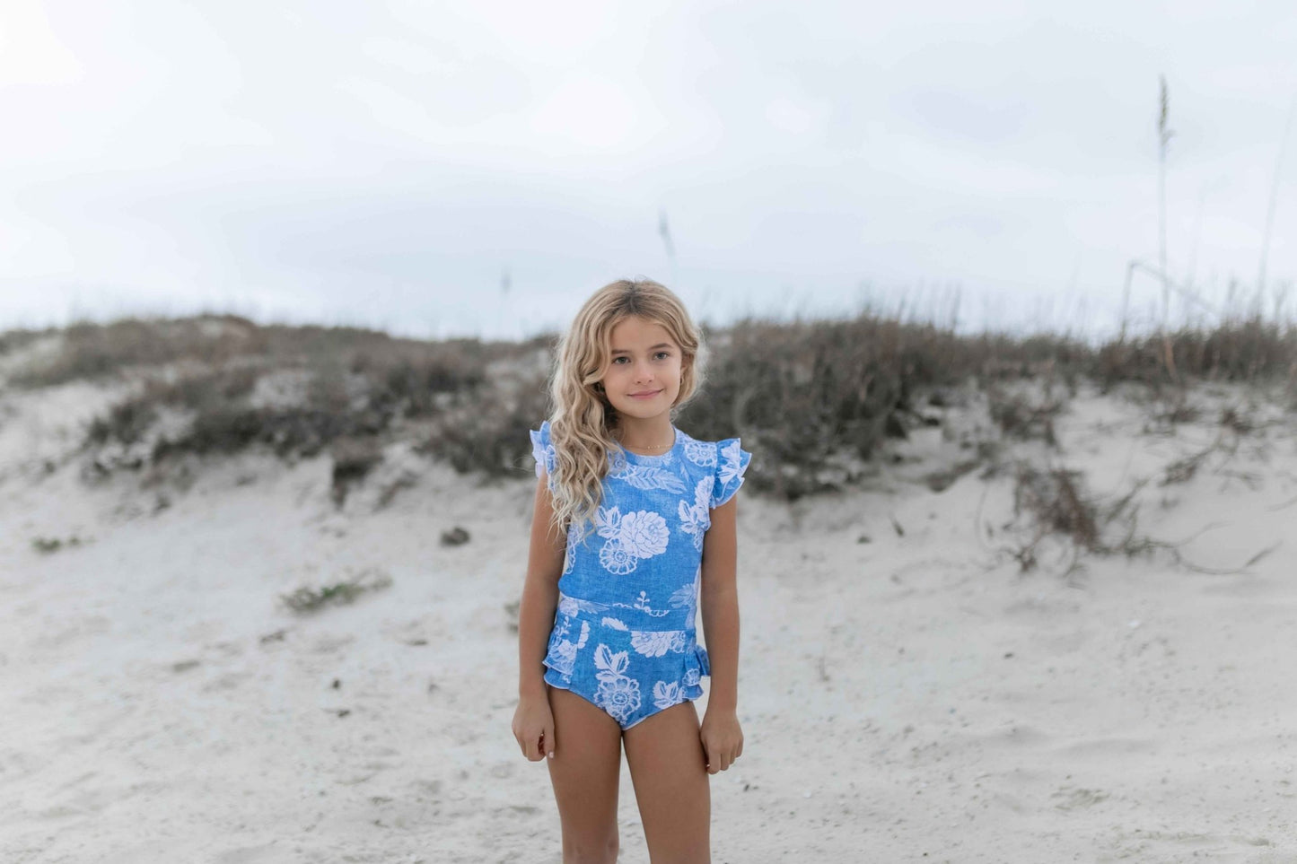 Grace Denim Floral Open Back One Piece Swimsuit - Abbies Place