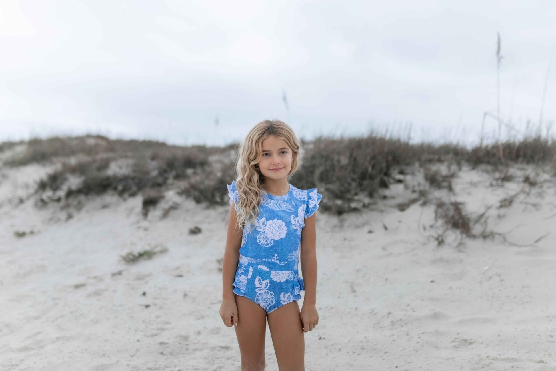 Grace Denim Floral Open Back One Piece Swimsuit - Abbies Place