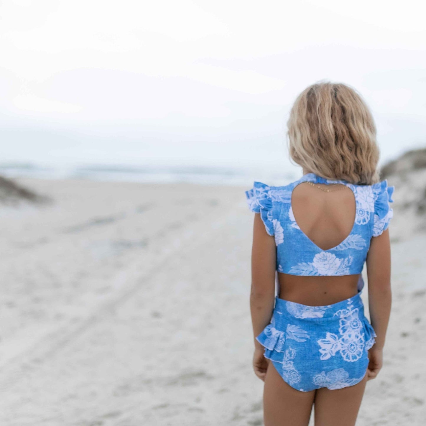 Grace Denim Floral Open Back One Piece Swimsuit - Abbies Place