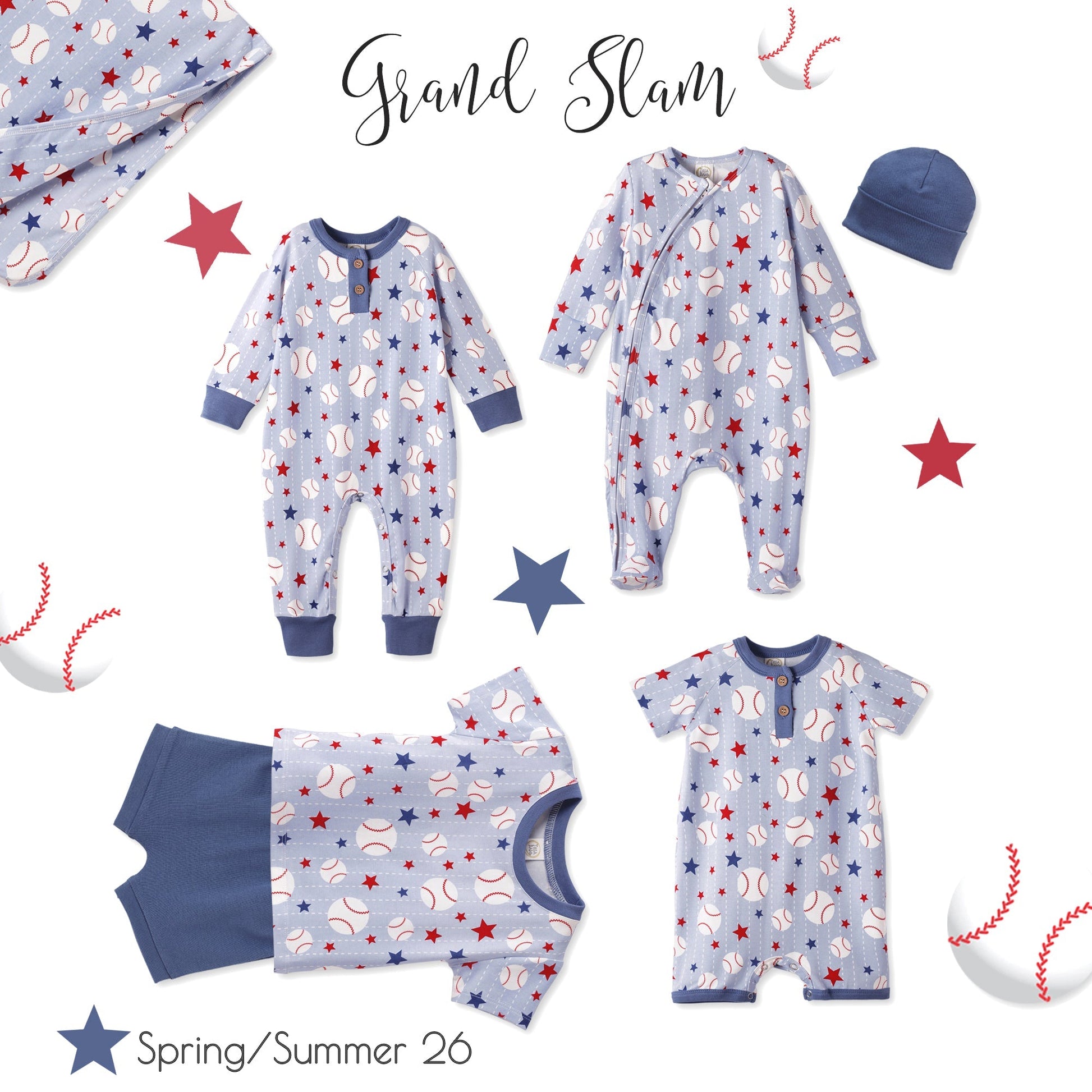 Grand Slam Baseball Bamboo Shorty Romper for Baby Boys - Abbies Place