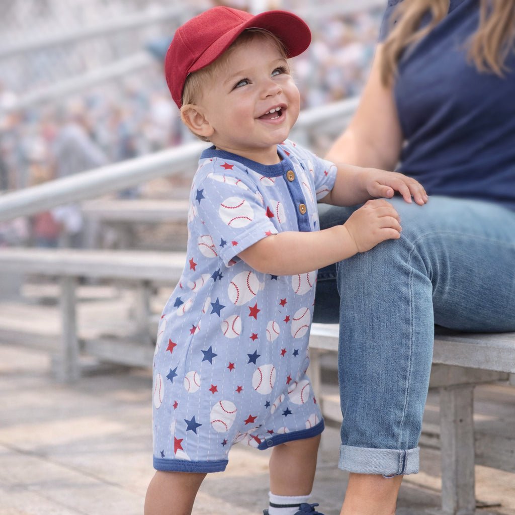 Grand Slam Baseball Bamboo Shorty Romper for Baby Boys - Abbies Place