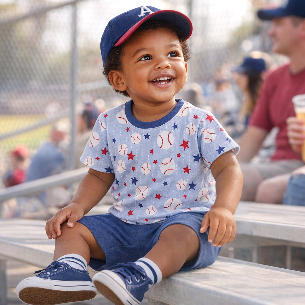 Grand Slam Baseball Bamboo Tee & Cotton Shorts Set for Boys - Abbies Place