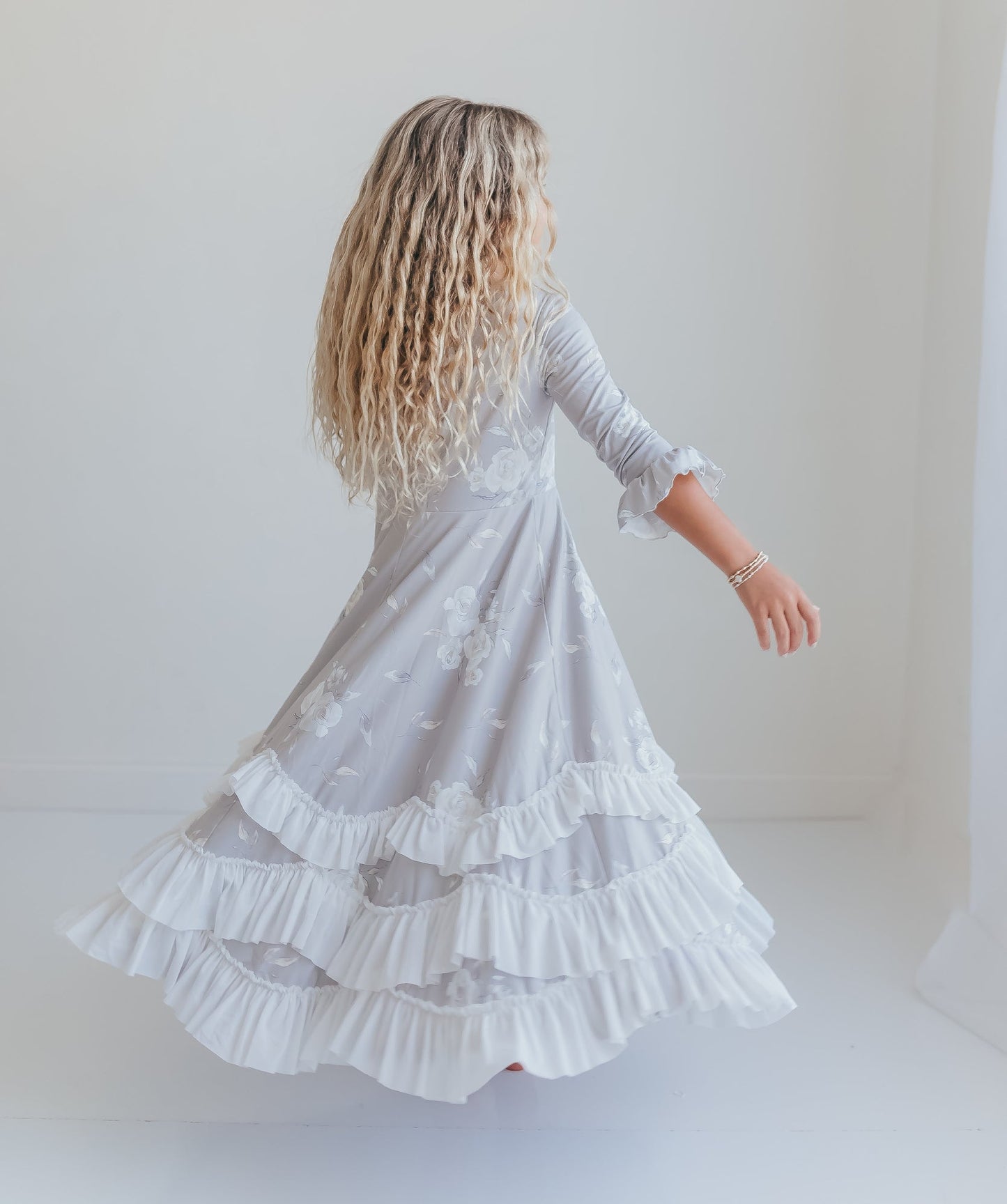 Gray Floral Ruffles Dress - Abbies Place