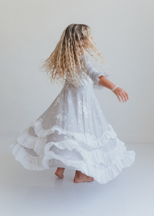 Gray Floral Ruffles Dress - Abbies Place