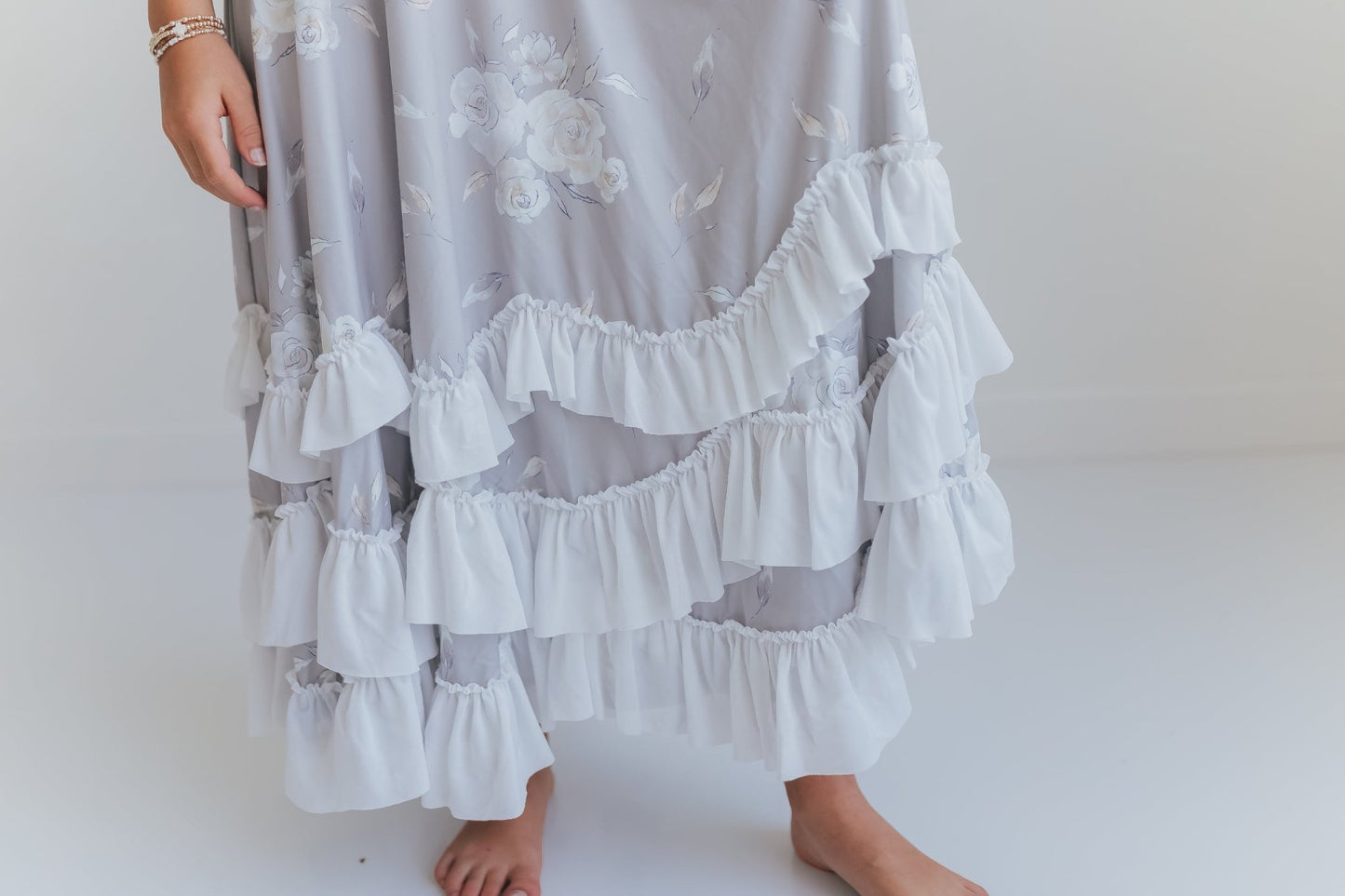 Gray Floral Ruffles Dress - Abbies Place