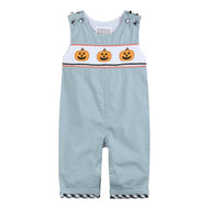 Gray Halloween Smocked Overalls