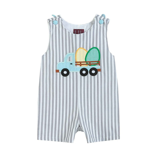 Gray Striped Easter Egg Truck Shortalls - Abbies Place