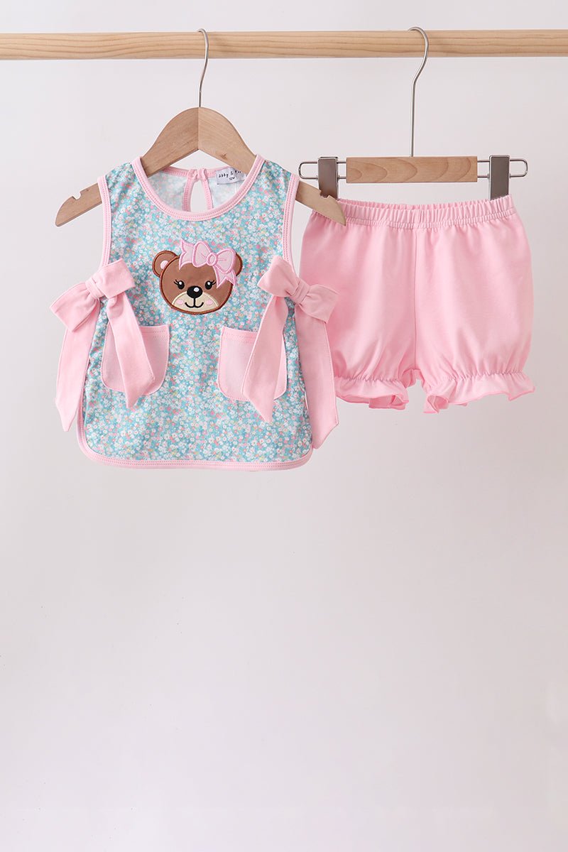 Green Bear Floral Applique Bloomer Set - Abbies Place