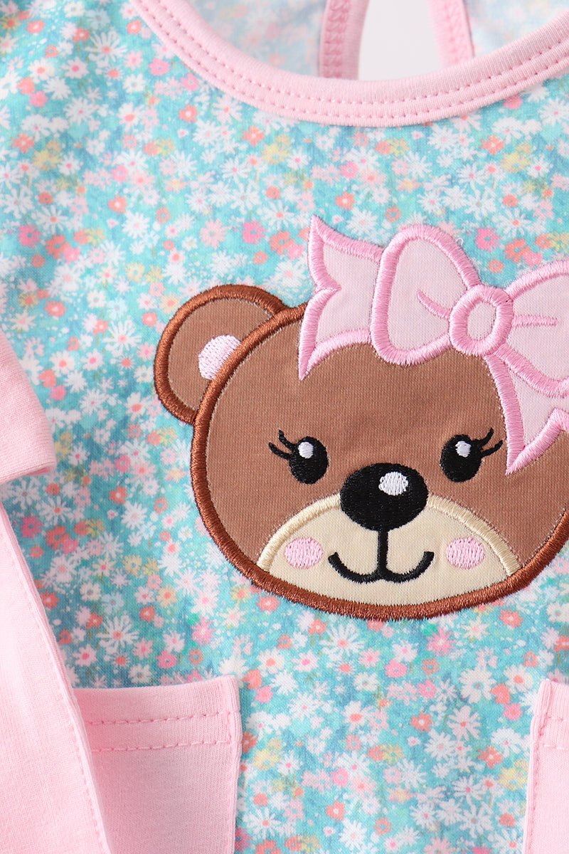 Green Bear Floral Applique Bloomer Set - Abbies Place