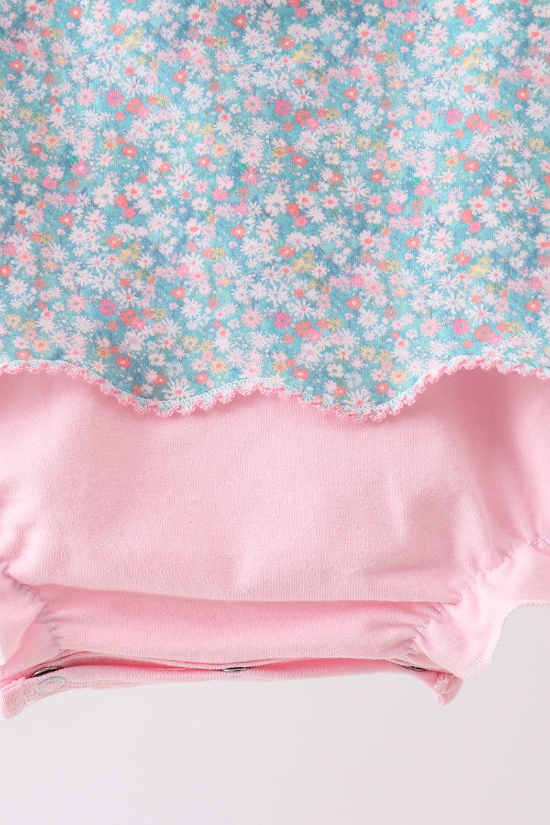 Green Bear Floral Applique Bubble - Abbies Place