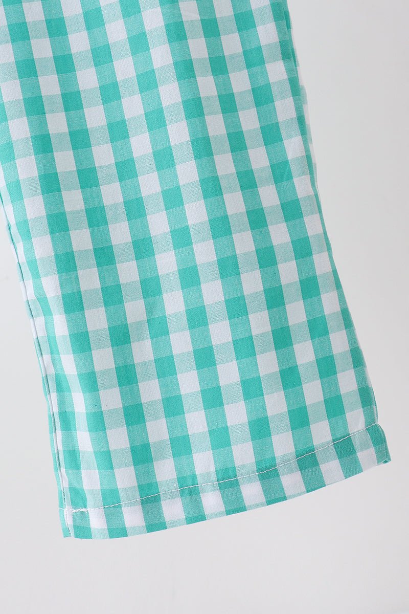 Green bow gingham jumpsuit - Abbies Place