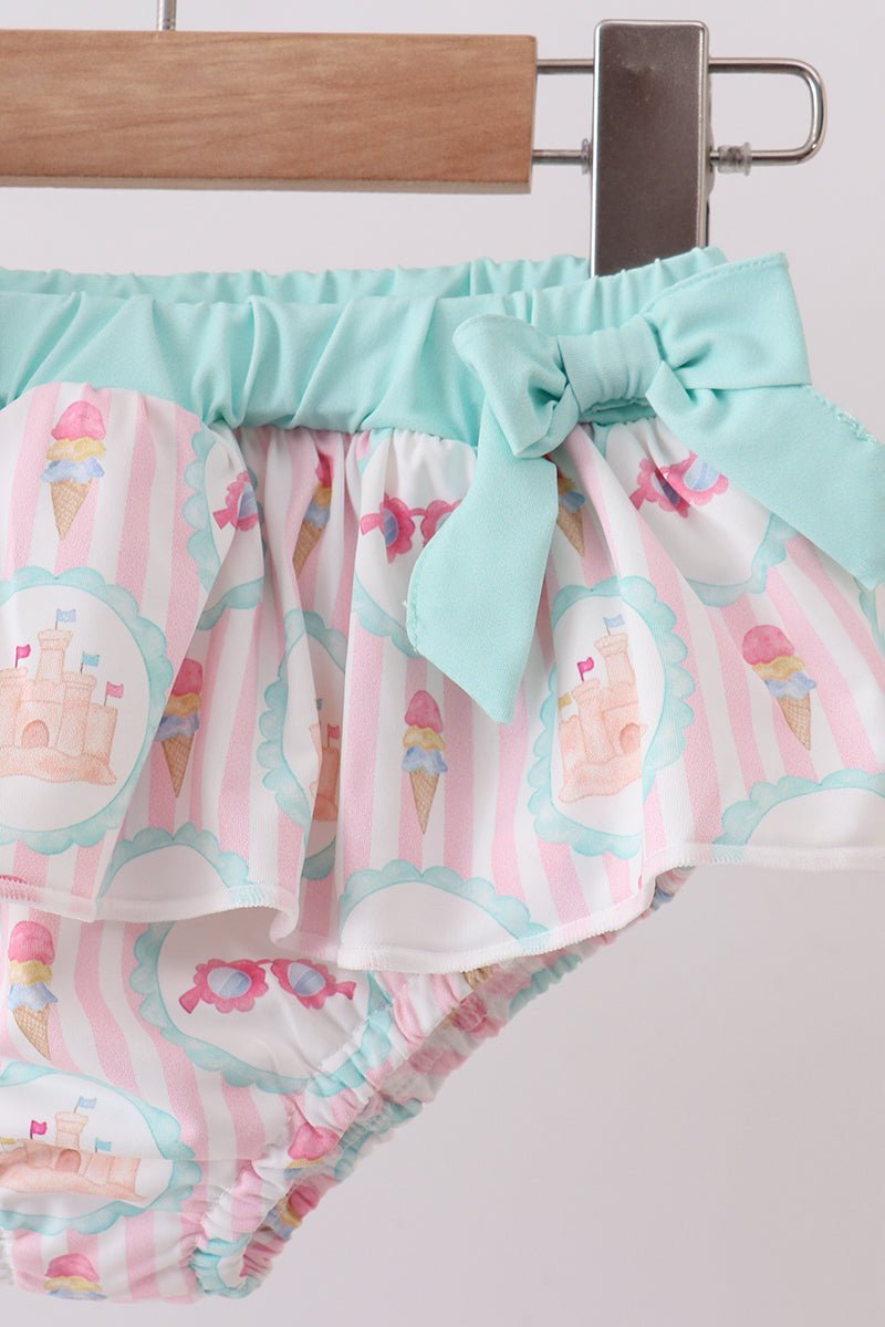 Green castle cream ruffle 2pc swimsuit - Abbies Place