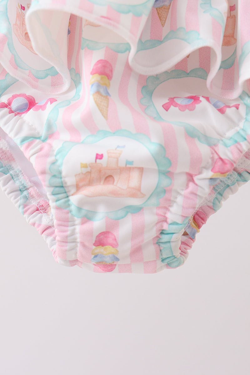 Green castle cream ruffle 2pc swimsuit - Abbies Place