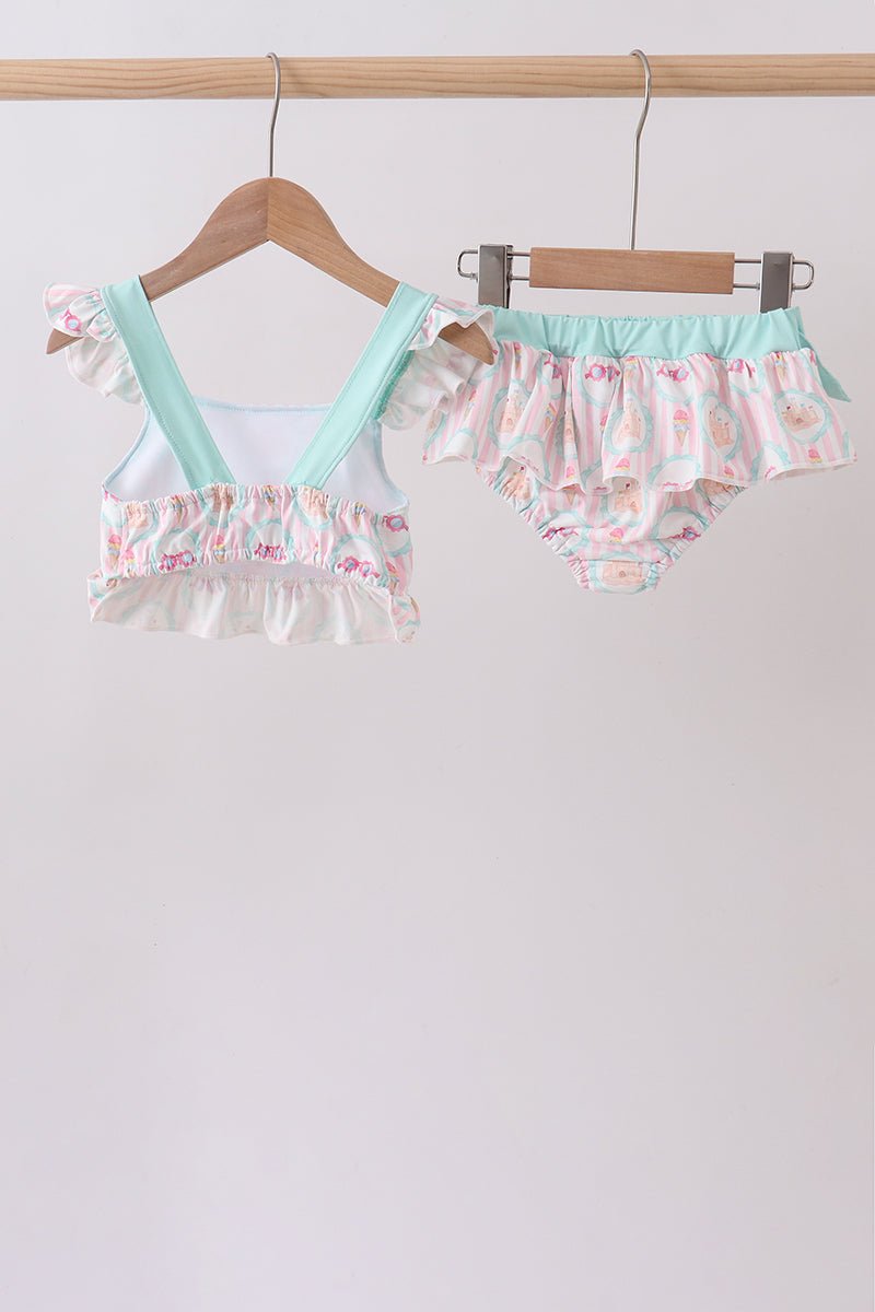 Green castle cream ruffle 2pc swimsuit - Abbies Place