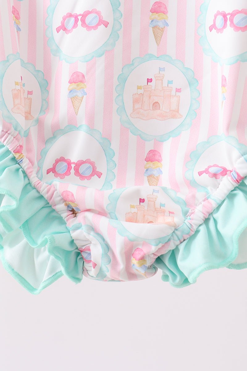 Green castle cream ruffle rashguard - Abbies Place