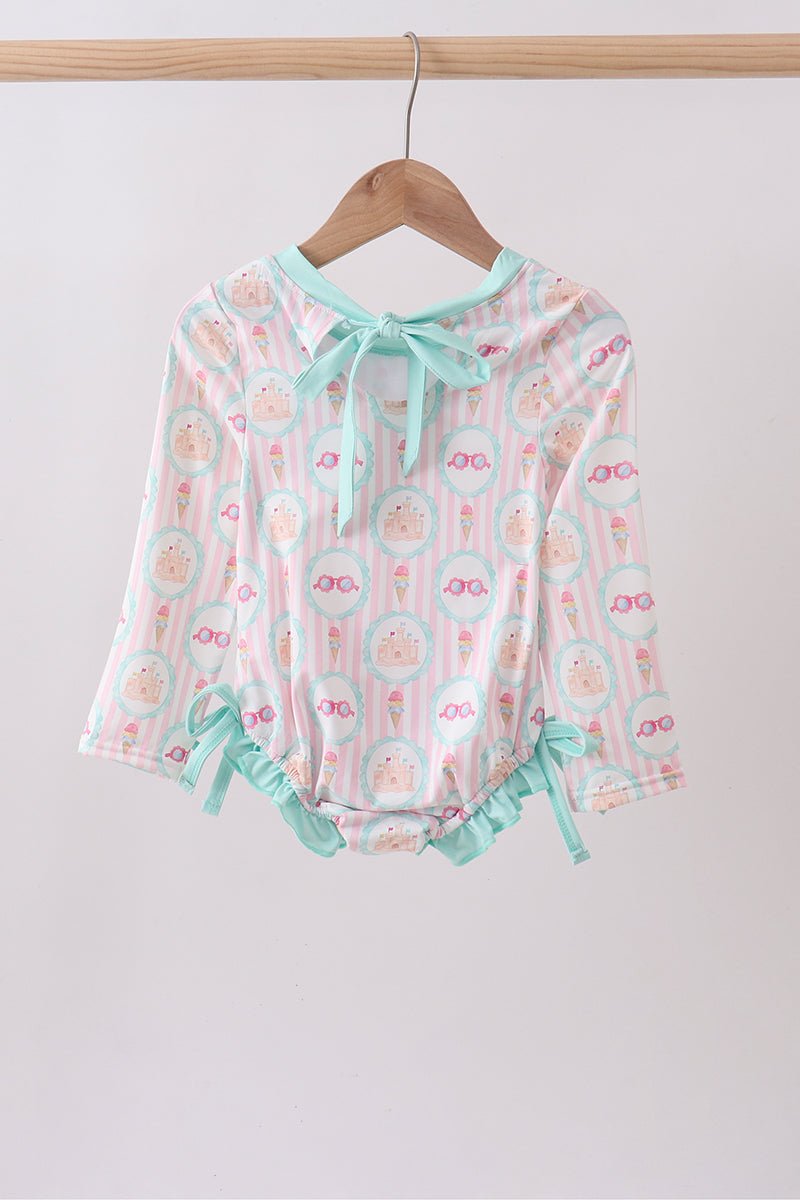 Green castle cream ruffle rashguard - Abbies Place