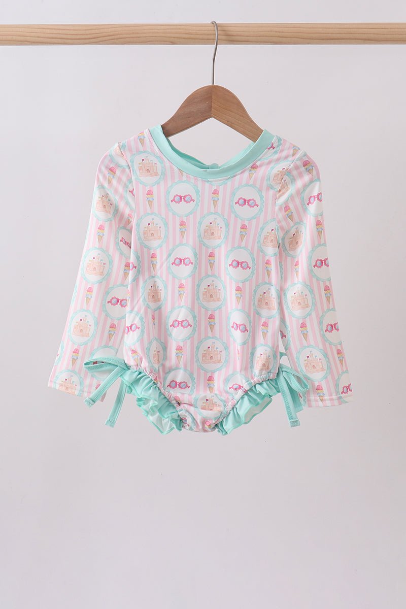 Green castle cream ruffle rashguard - Abbies Place