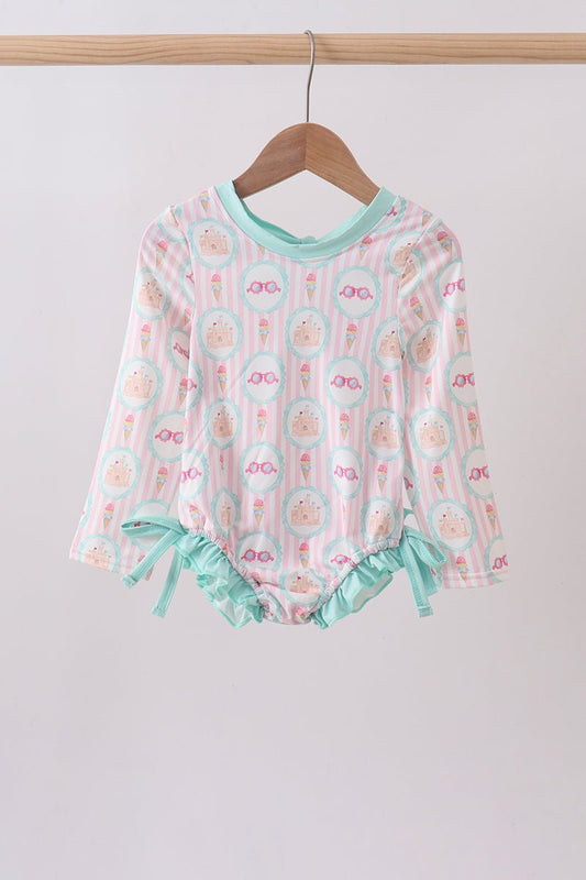 Green castle cream ruffle rashguard - Abbies Place