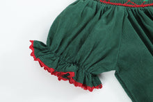 Load image into Gallery viewer, Green Christmas Mistletoe Smocked Bishop Dress
