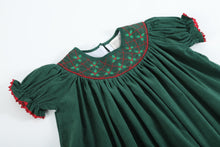 Load image into Gallery viewer, Green Christmas Mistletoe Smocked Bishop Dress

