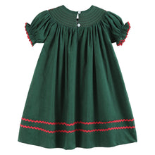 Load image into Gallery viewer, Green Christmas Mistletoe Smocked Bishop Dress
