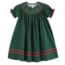 Load image into Gallery viewer, Green Christmas Mistletoe Smocked Bishop Dress
