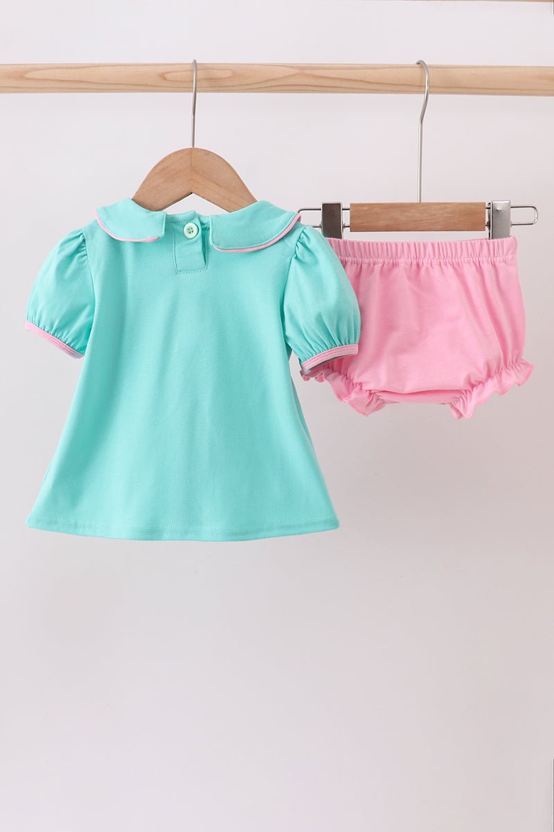 Green christmas tree embroidery bloomer set - Abbies Place