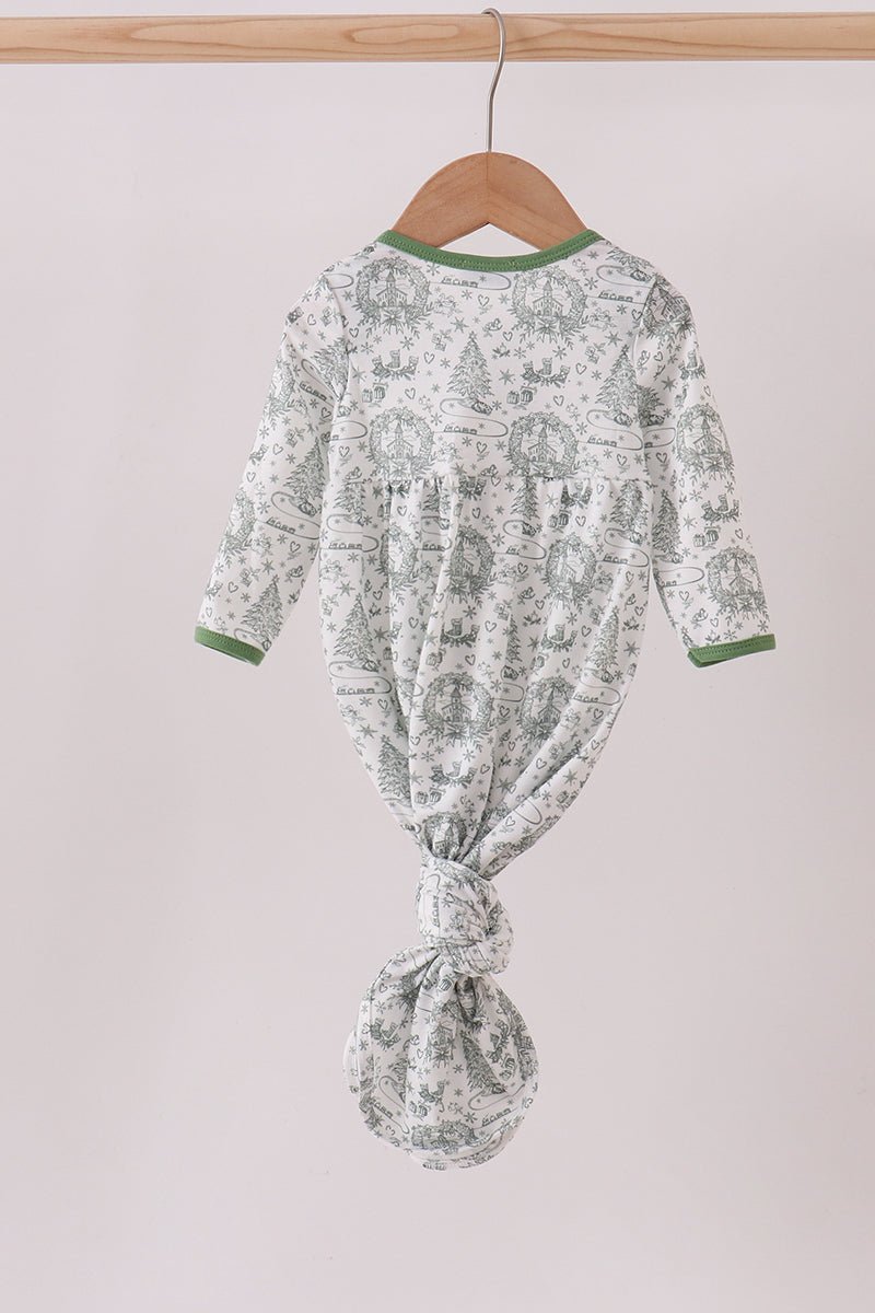 Green christmas tree print gown - Abbies Place