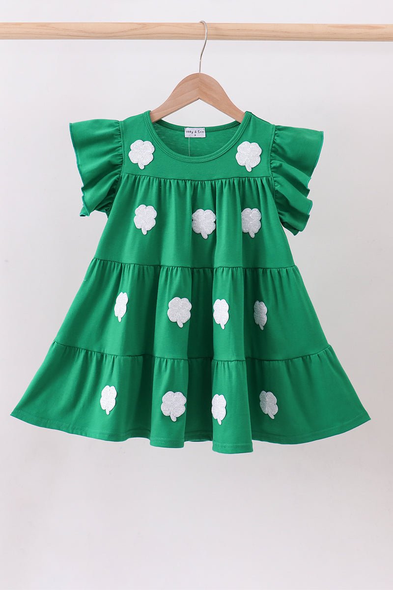 Green clover sequin ruffle tiered dress - Abbies Place