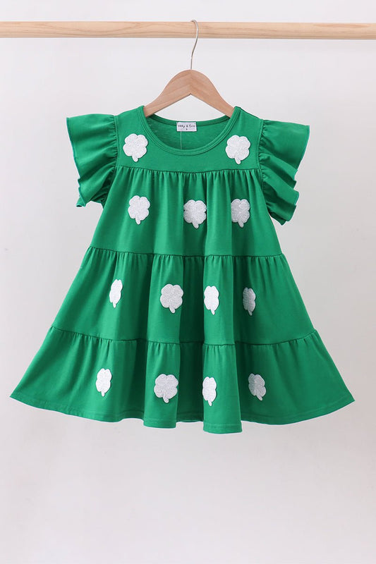 Green clover sequin ruffle tiered dress - Abbies Place