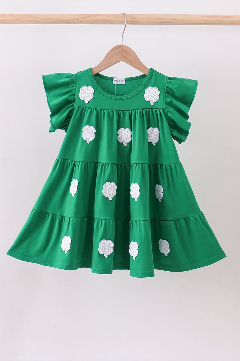Green clover sequin ruffle tiered dress - Abbies Place