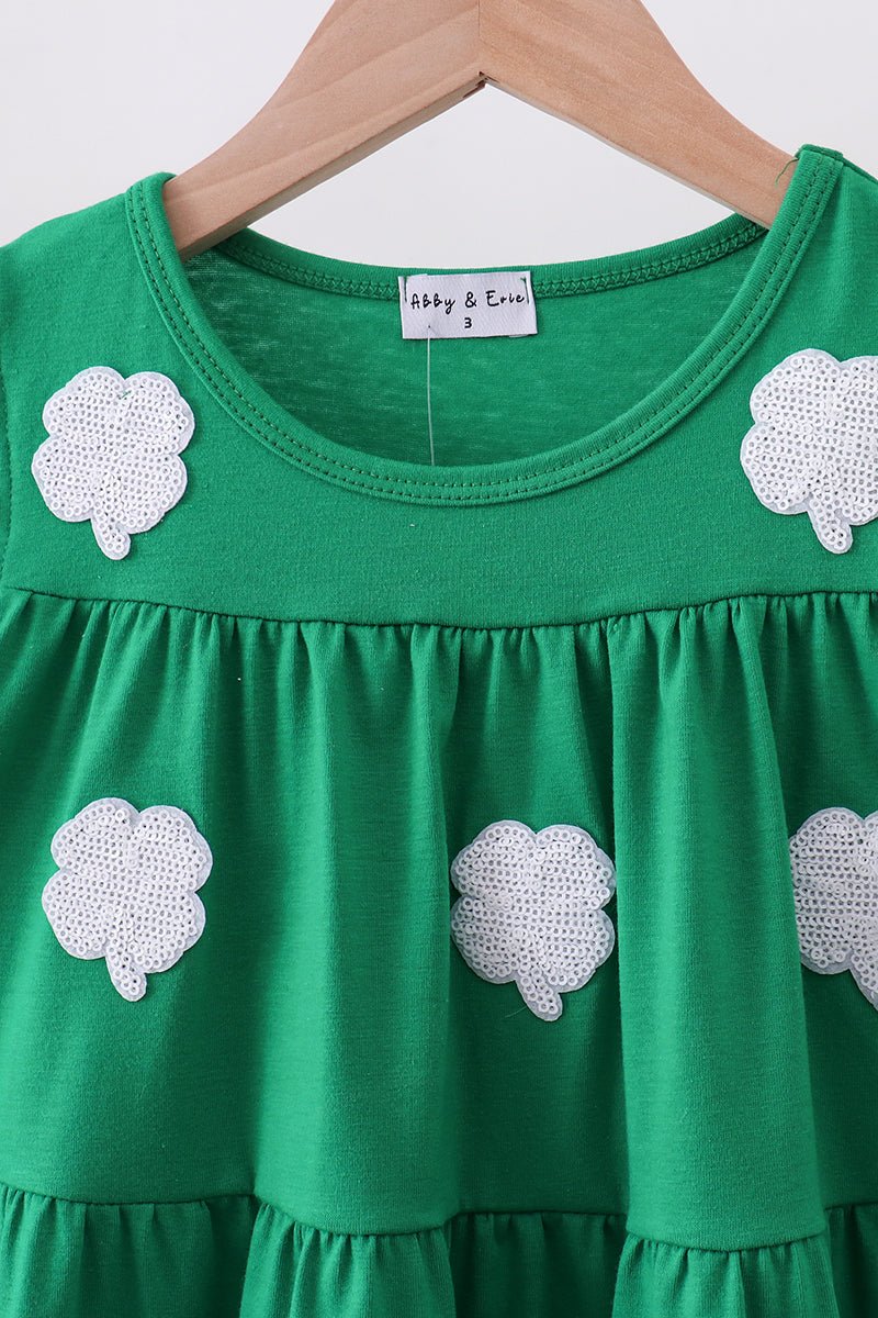 Green clover sequin ruffle tiered dress - Abbies Place