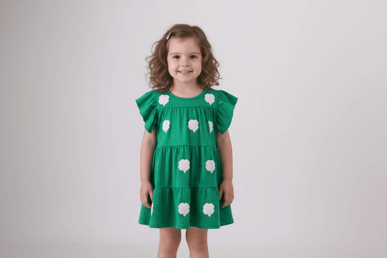 Green clover sequin ruffle tiered dress - Abbies Place