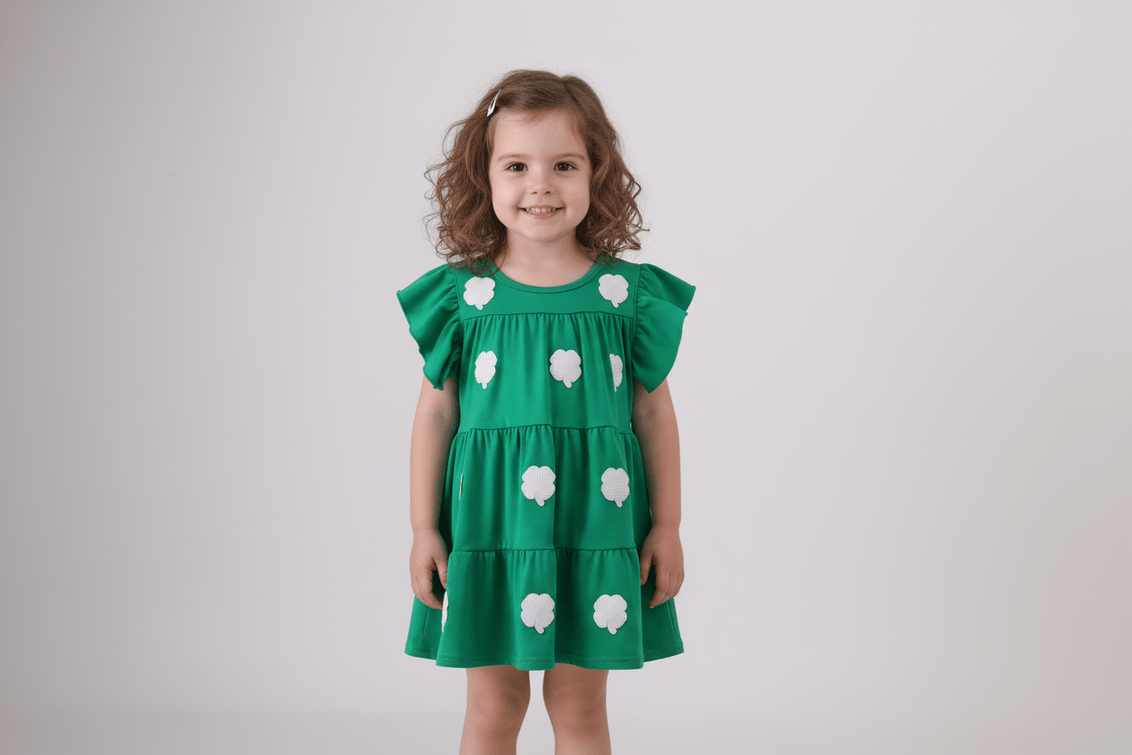 Green clover sequin ruffle tiered dress - Abbies Place