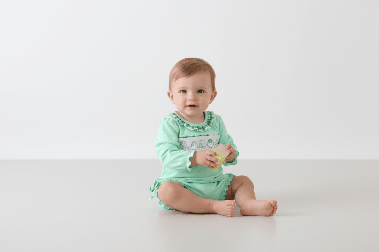 Green embroidery ruffle bubble - Abbies Place