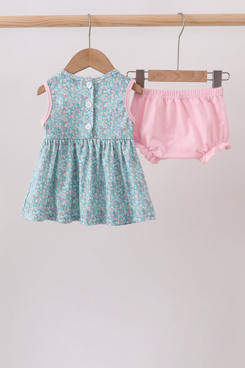 Green Floral Smocked Bloomer Set - Abbies Place